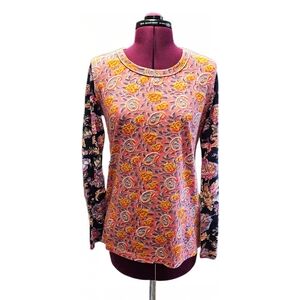 Cino Paisley Two Tone Floral Long Sleeve T-Shirt Top Multicolor Womens Small